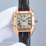 Cartier Italian Cowhide Leather Braclet 18K Rose Gold Women Diamond Bezel Watch